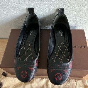 LOUIS VUITTON sz 36.5 6.5 INFRAROUGE Ballet Flats Black Red Monogram Canvas